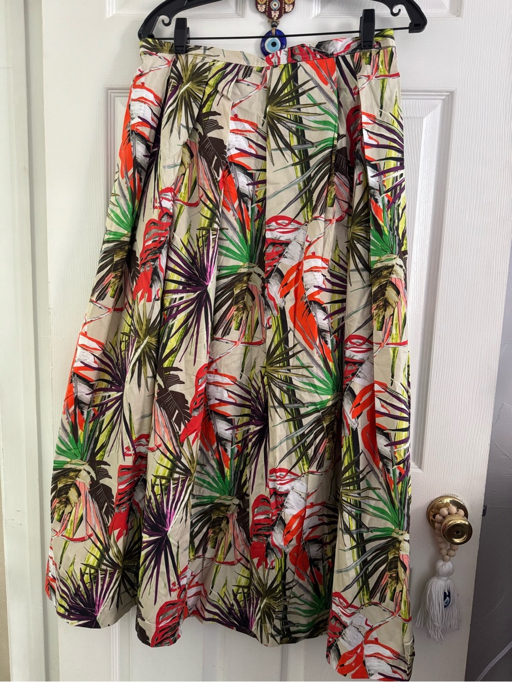 Natori Cream Maxi Skirt with Green, Red and Purple Palm Print